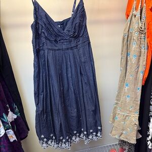 Aqua Navy Blue Polka Dot Dress floral lace vintage